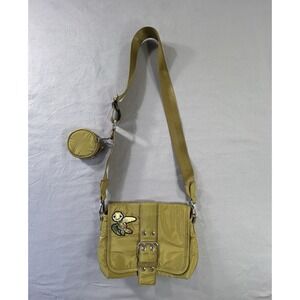 TOPSHOP Faux Buckle Snap Crossbody Bag Green Added Patch Squirt 11"x7.75"x4"